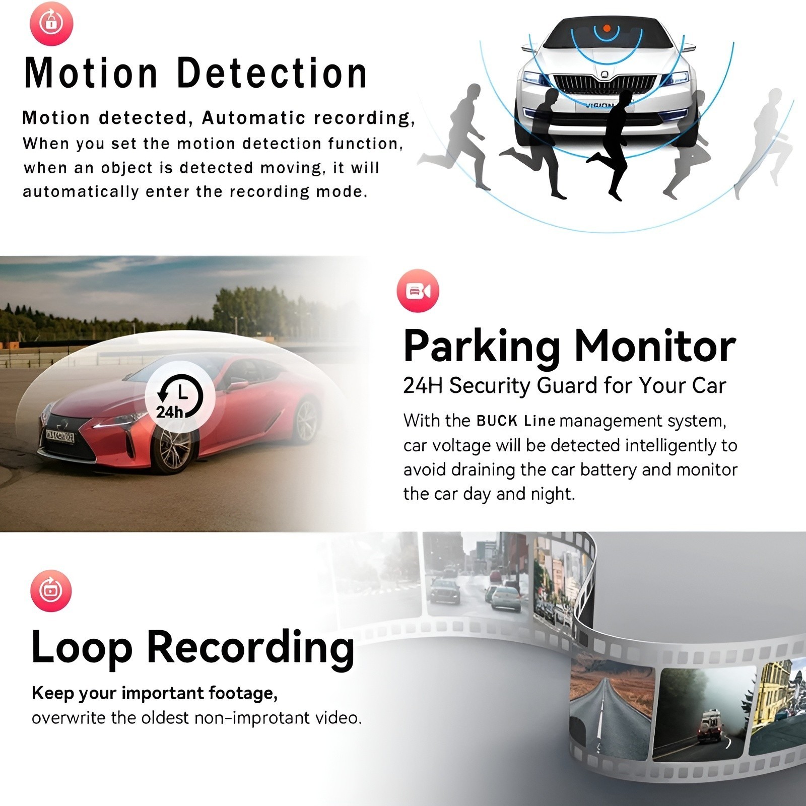 Dash Cam Car HD 1080P Front/Rear/Inside Dual Lens Video Recorder Camera G-Sensor