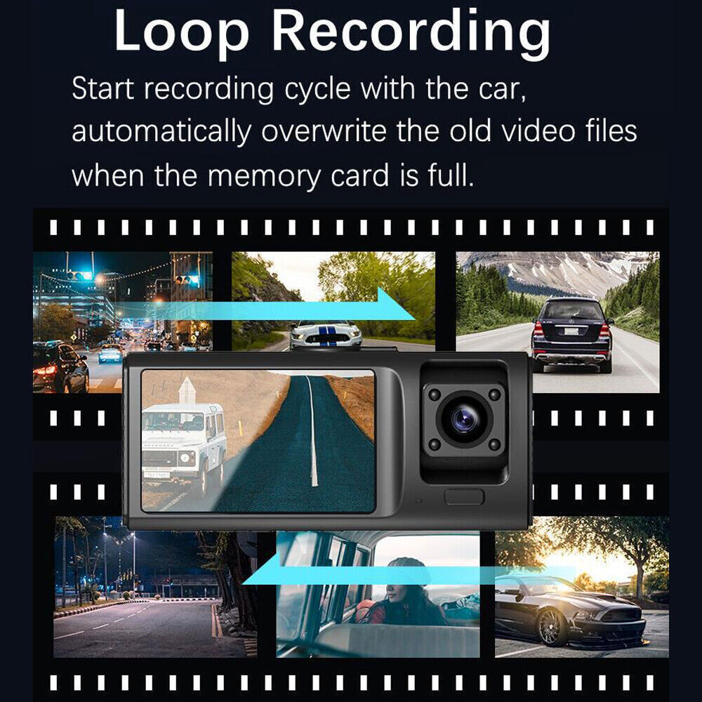 Dash Cam HD 1080p Car Dual Lens Front/Rear/Inside Video Recorder Camera G-sensor