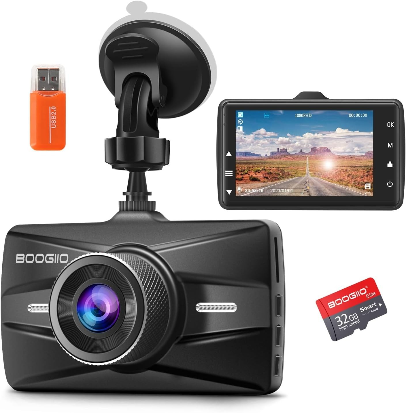 Dash Cam Front with 32G SD Card, 1080P FHD Car Driving Recorder 3” IPS Scree…