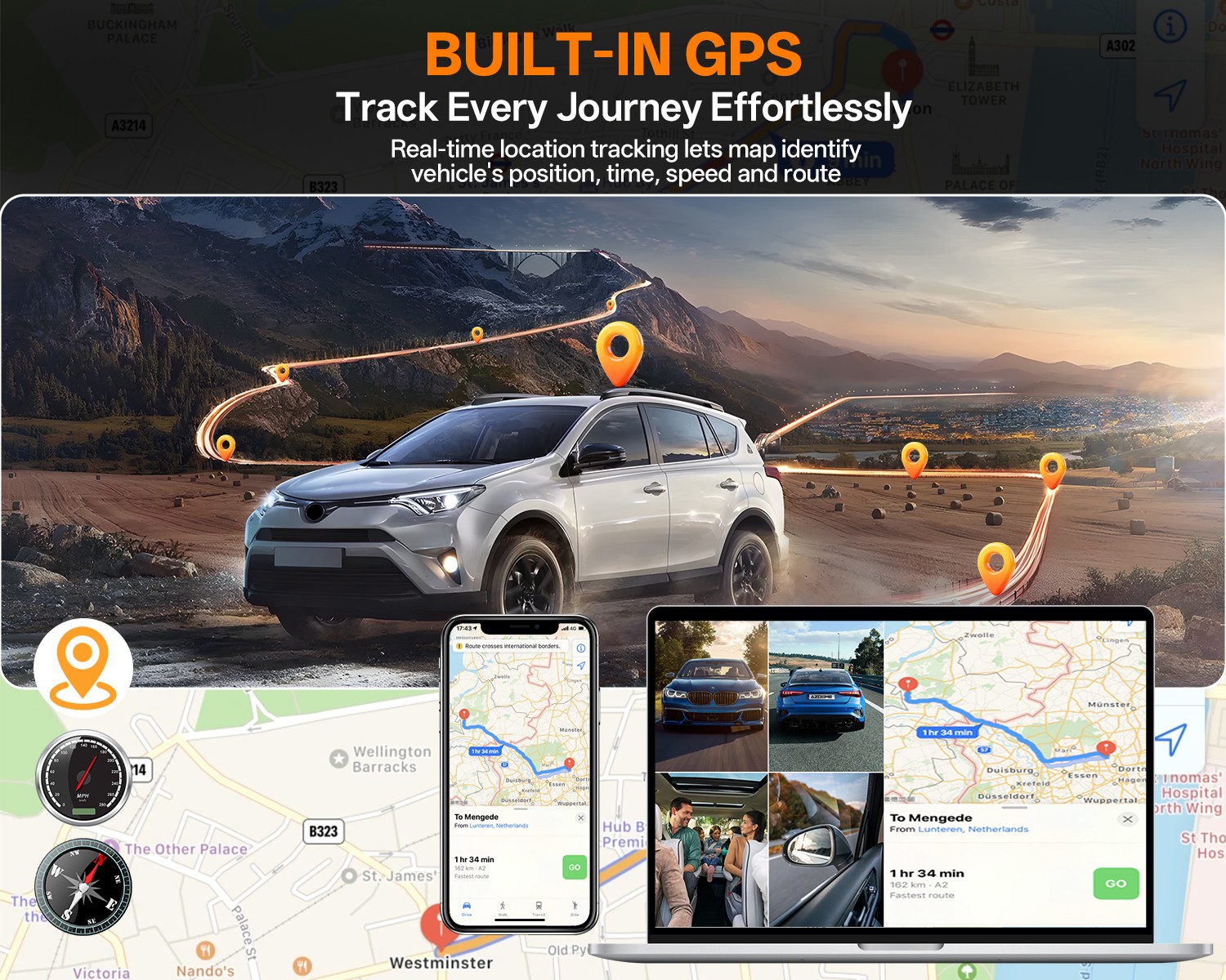 4K 4 Channel 360° Front Rear Inside Dash Camera WIFI & GPS With 128GB SD Card