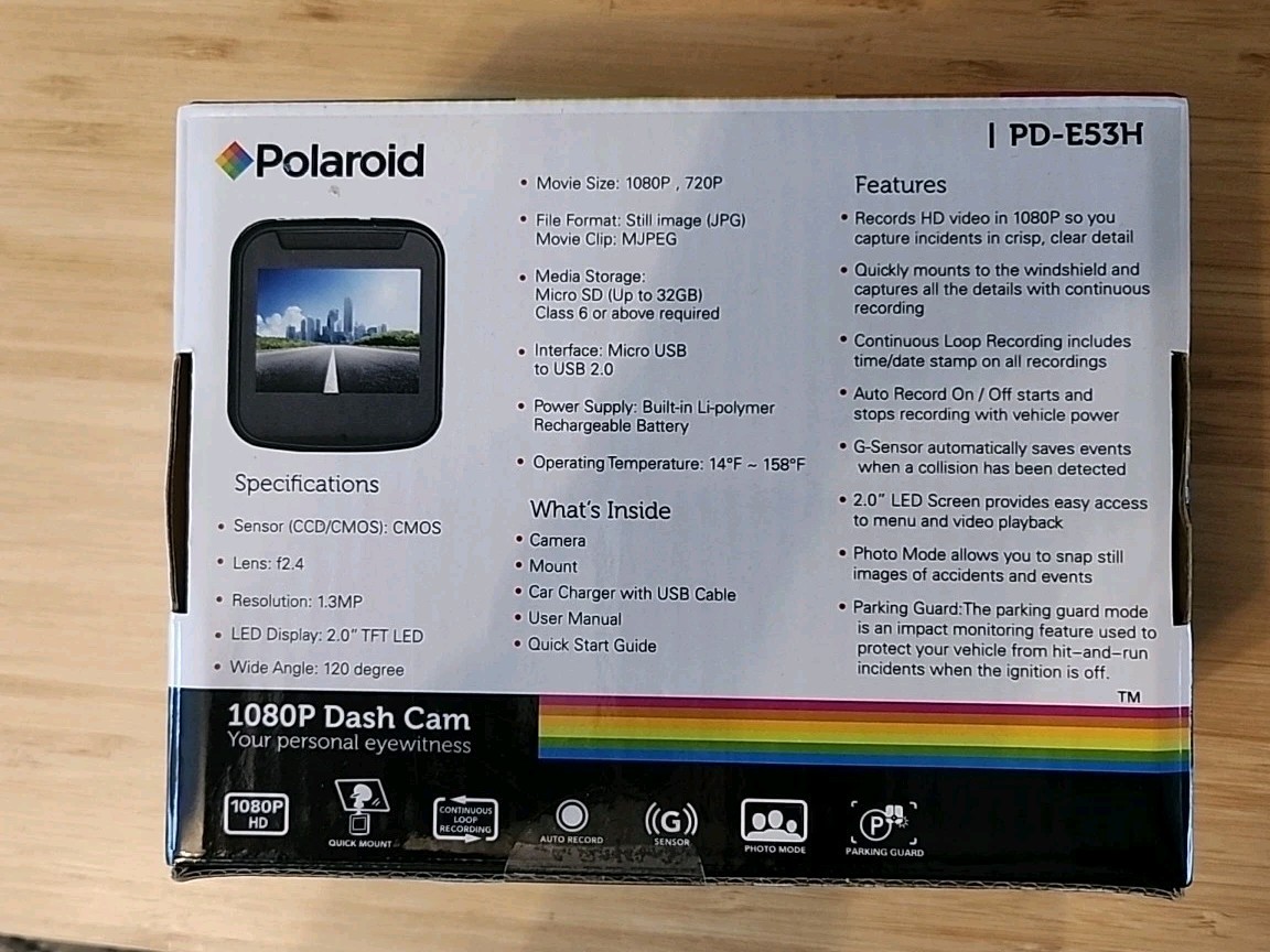 Polaroid Dash Cam CAMERA 8G New Sealed 1080P HD 2.0 LED Screen PD-E53H