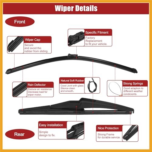 26″ 14″ 12″ Front Rear Windshield Wiper Blade Set Fit for Fiat 500X 2014-2023