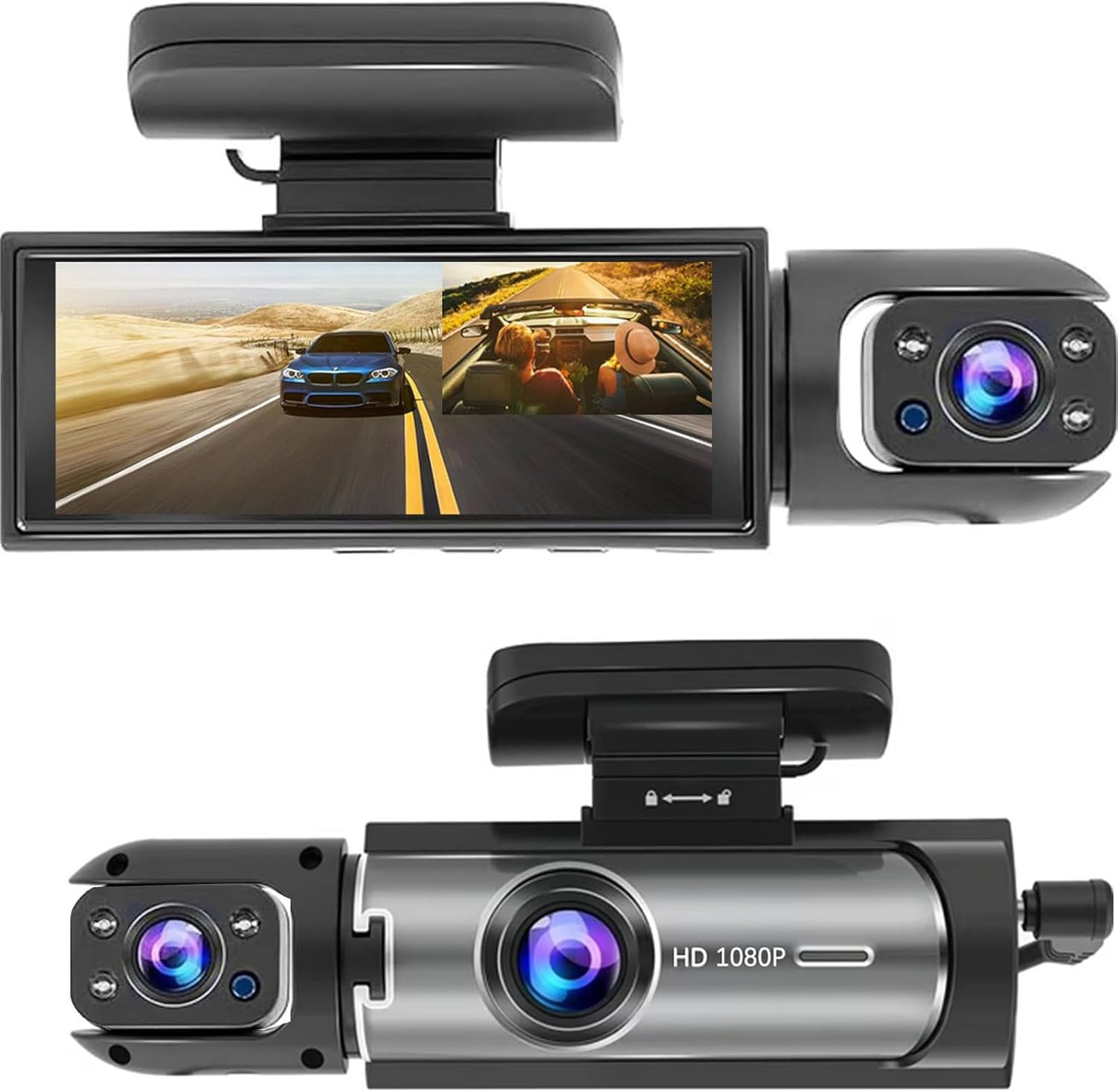 Dual Dash Cam Front and Inside 1080P Night Vision 3.16 Inch IPS Screen Wide