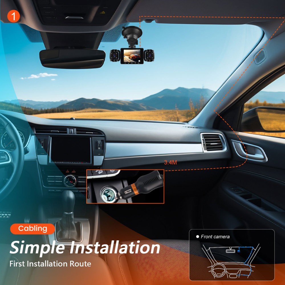 4 Channel Dash Cam 360° Dash Camera HD 1080P 4 Lens Driving Recorder w/64GB Card