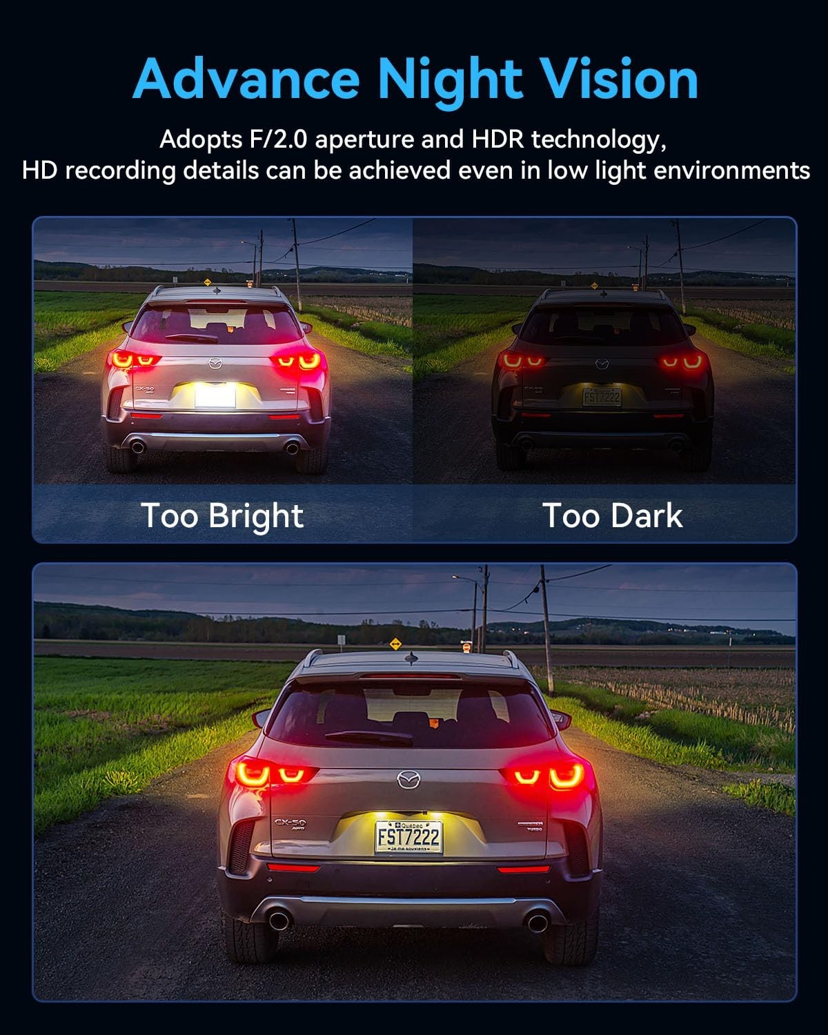 4K Front & Rear Dash Cam, 3 Channel Car Camera, Night Vision, 170° Wide Angle, G