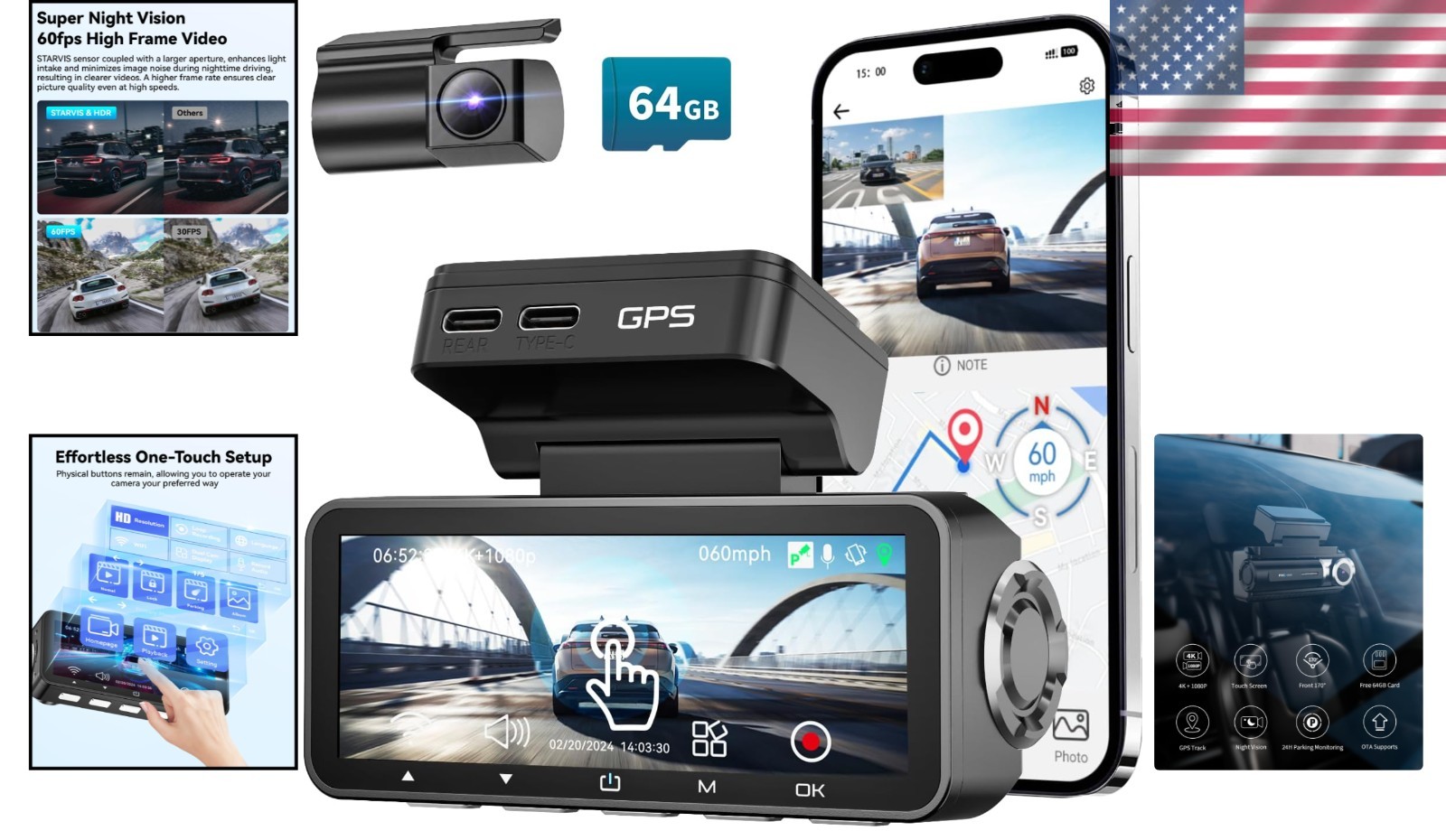 4K Rear View Mirror Camera with Carplay&Android Auto,12″ Mirror Dash Cam Fron…