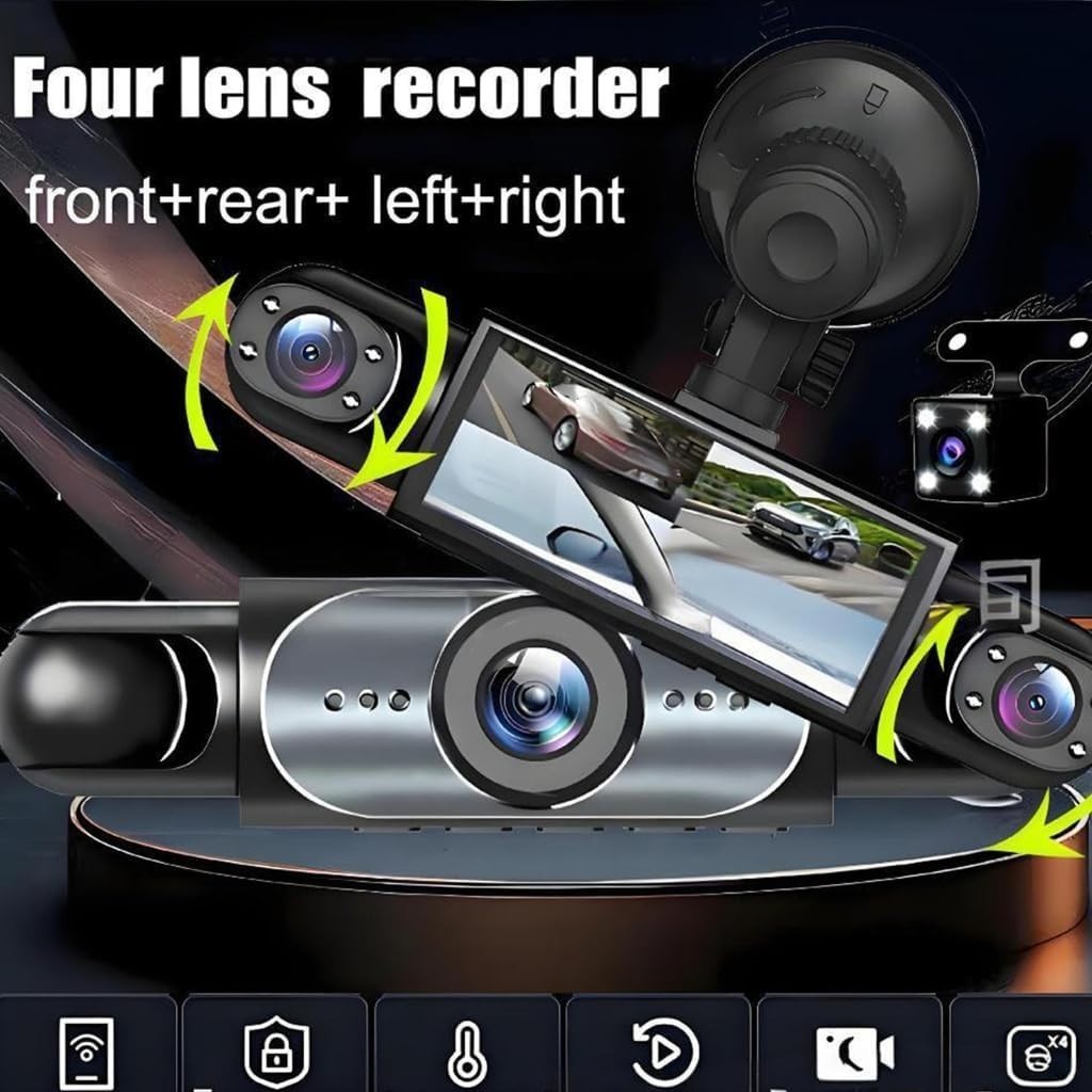 4 Channel 360° Front Rear Inside Car Dash Cam HD1080P Infrared Night Vision 32GB