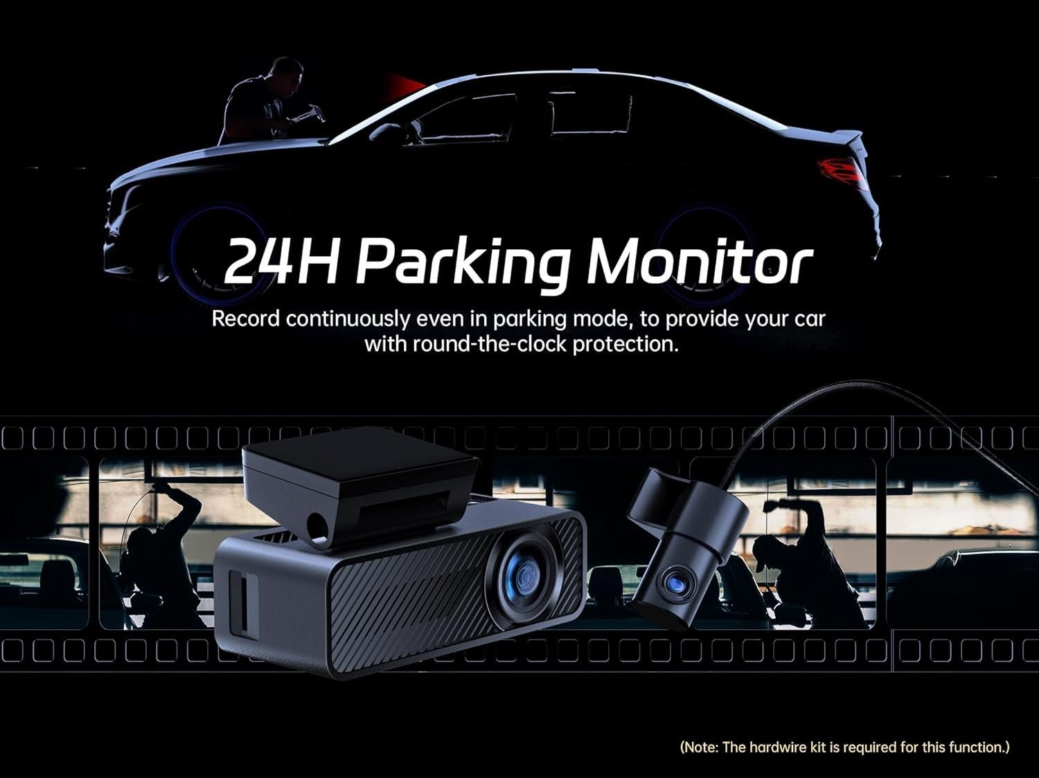 Voice-Controlled 4K Dual Dash Camera with 24-Hour Parking Mode & 64GB SD Card