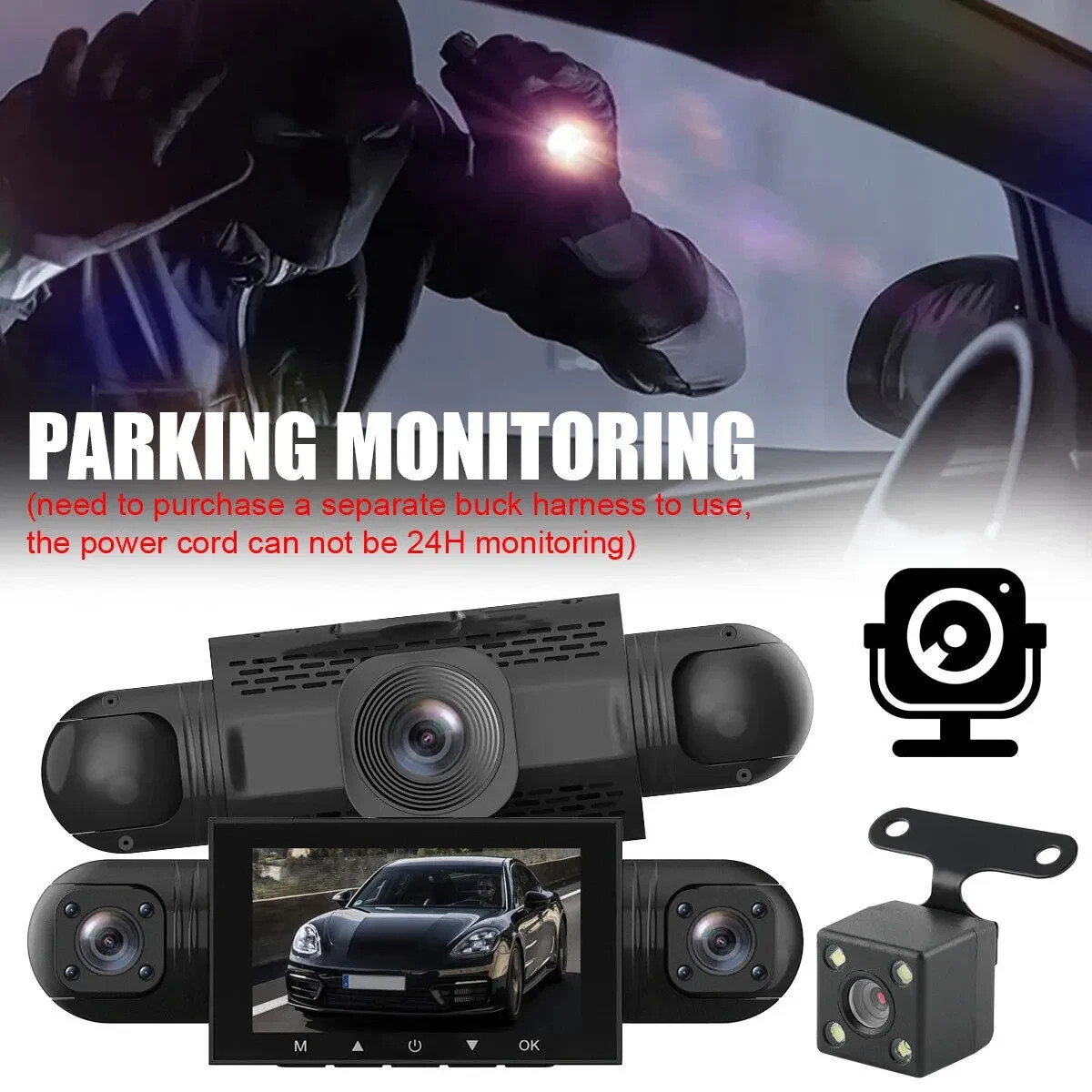 1080P Car Dash Cam 4 Channel Driving Camera Front+Left+Right+ Rear Night Vision