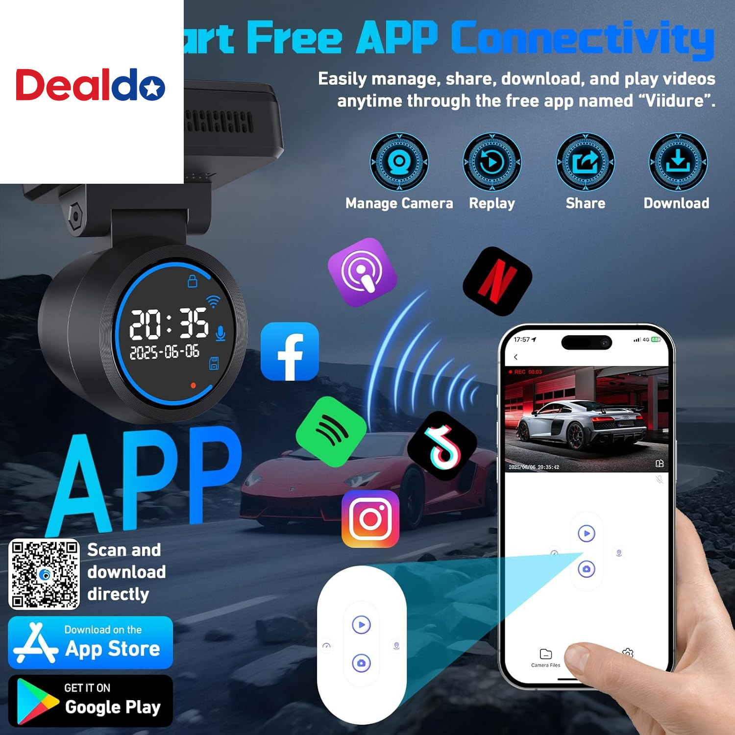Dash Cam Front 4K Dash Camera for Cars Built-In Wifi/App Control Dashcams for Ca