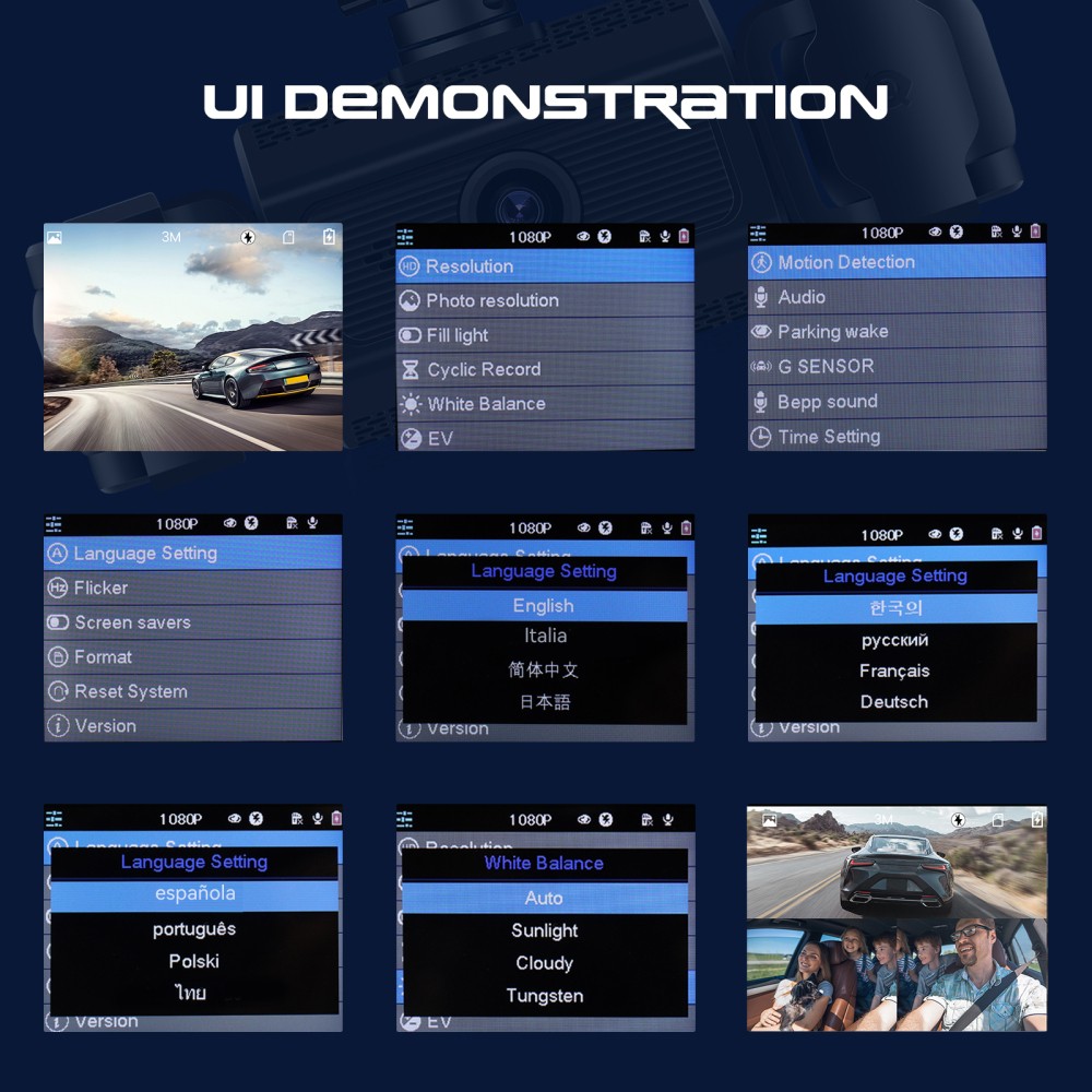 1080P HD 4-Channel Dashcam Car Dash Cam Rear Front Inside Left Right SD Card 64G