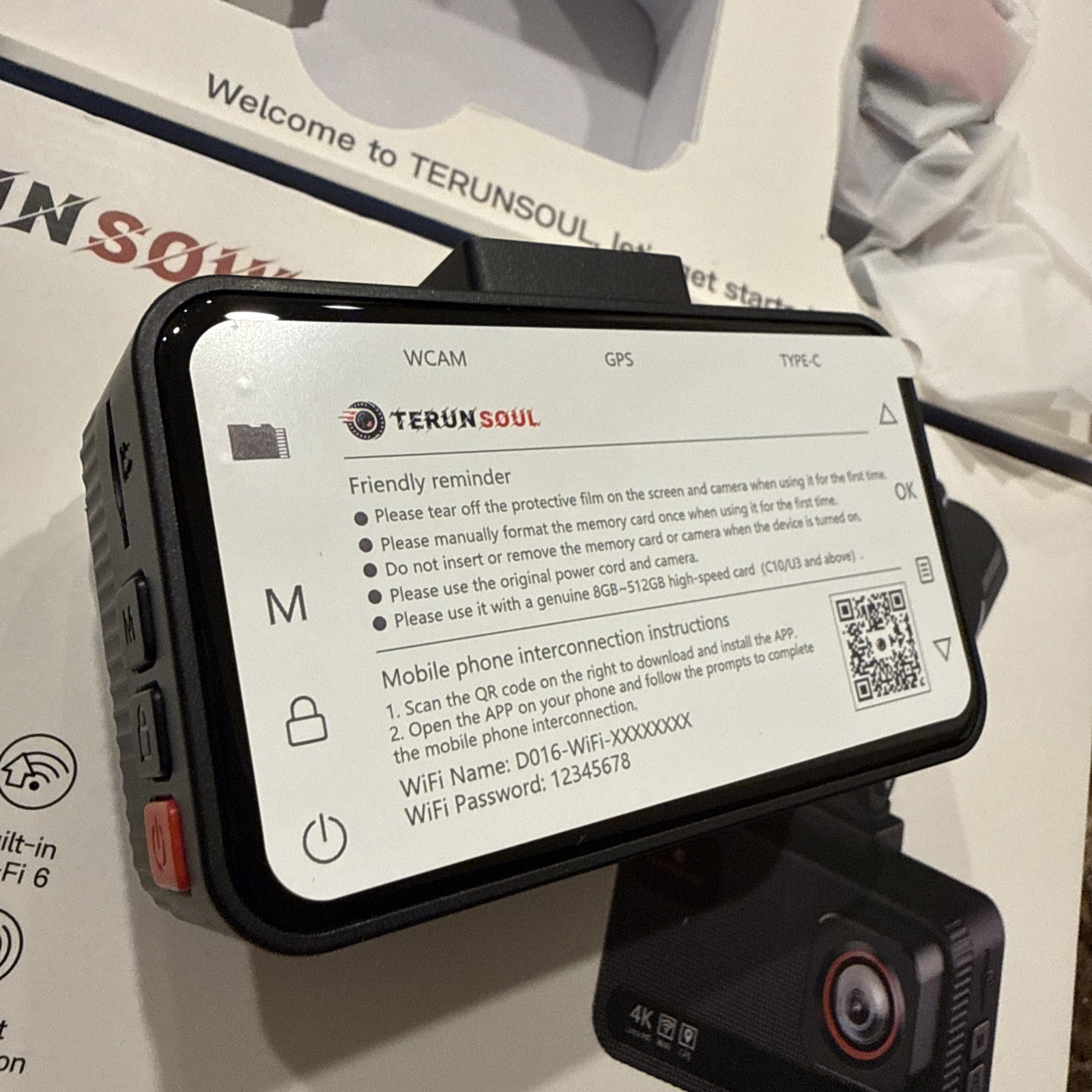 Terunsoul D016 4K Dash Cam Set with GPS, G-Sensor & 24-Hour Monitor WiFi 6