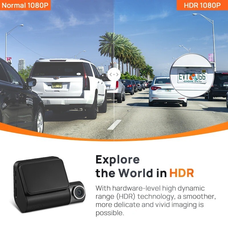 Global 70mai Dash Cam A200 Dual-channel Record 1080P HDR 2” 24H Parking Monitor