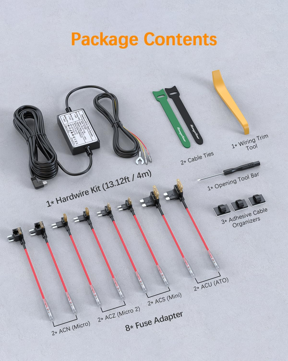 Dash Cam Hardwire Kit Mini USB, 4M/13.12Ft 12V-24V to 5V Car Dash Camera Charger