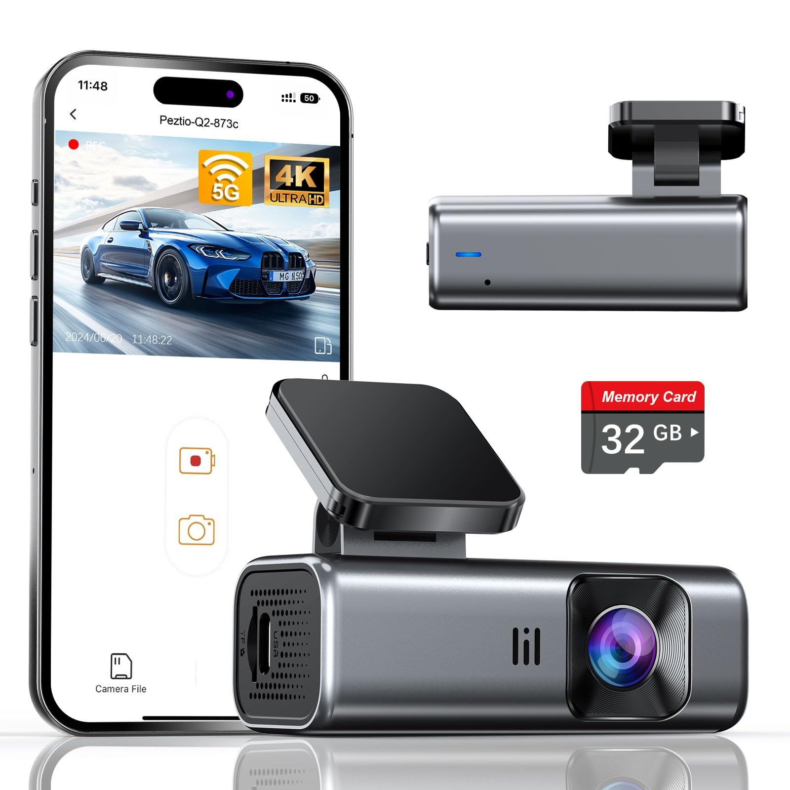 Mini 4K WiFi Front Dash Camera with 32GB Card