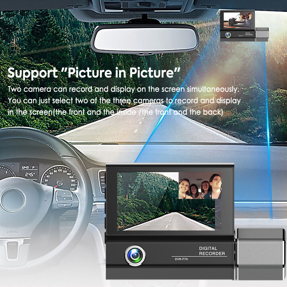 3inch Front/Rear/Inside Video Recorder Camera G-sensor HD 1080P Len Car Dash Cam