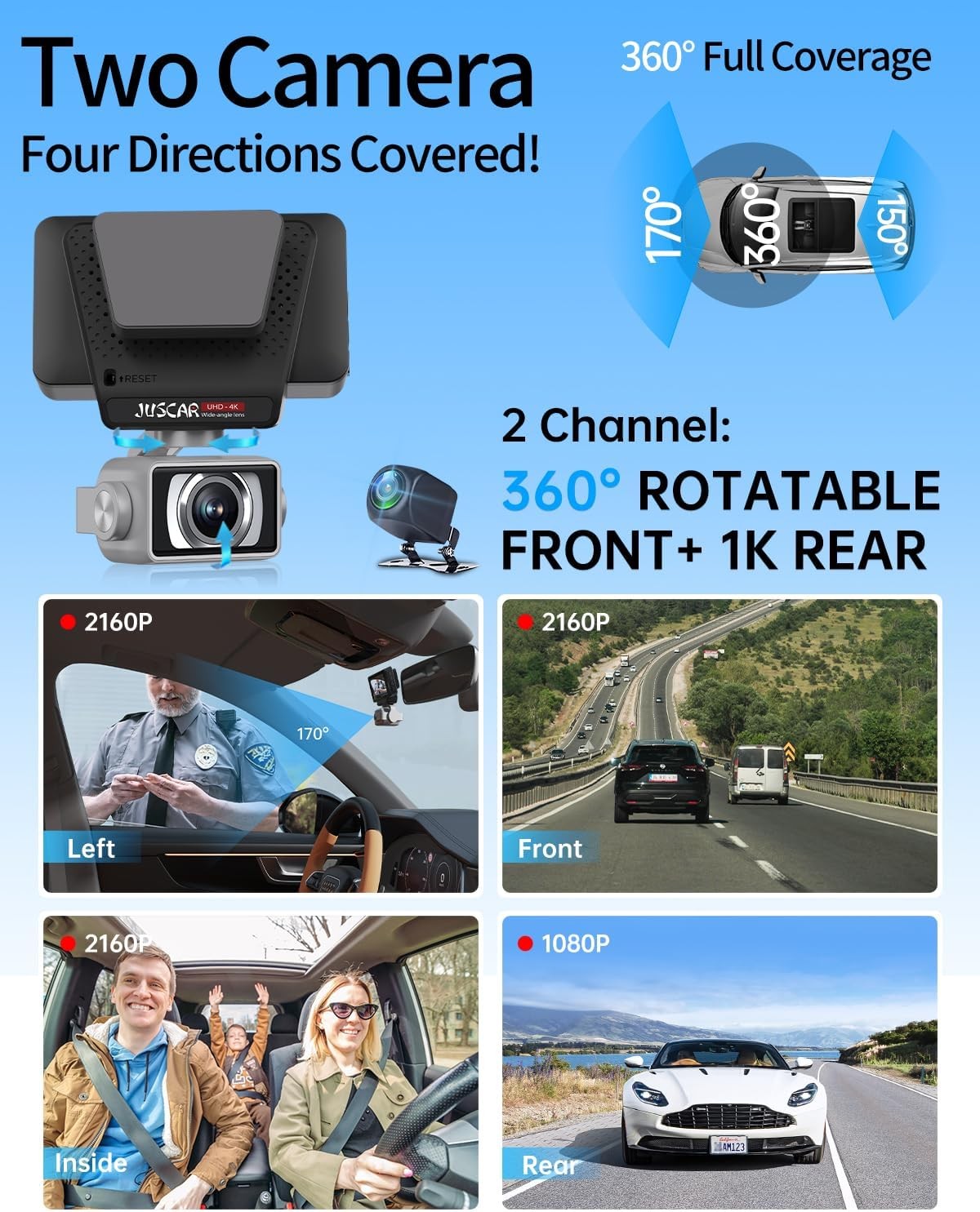 5G WiFi Dash Cam Front and Rear, UHD 4K+1080P, GPS Dashcam with ADAS,…