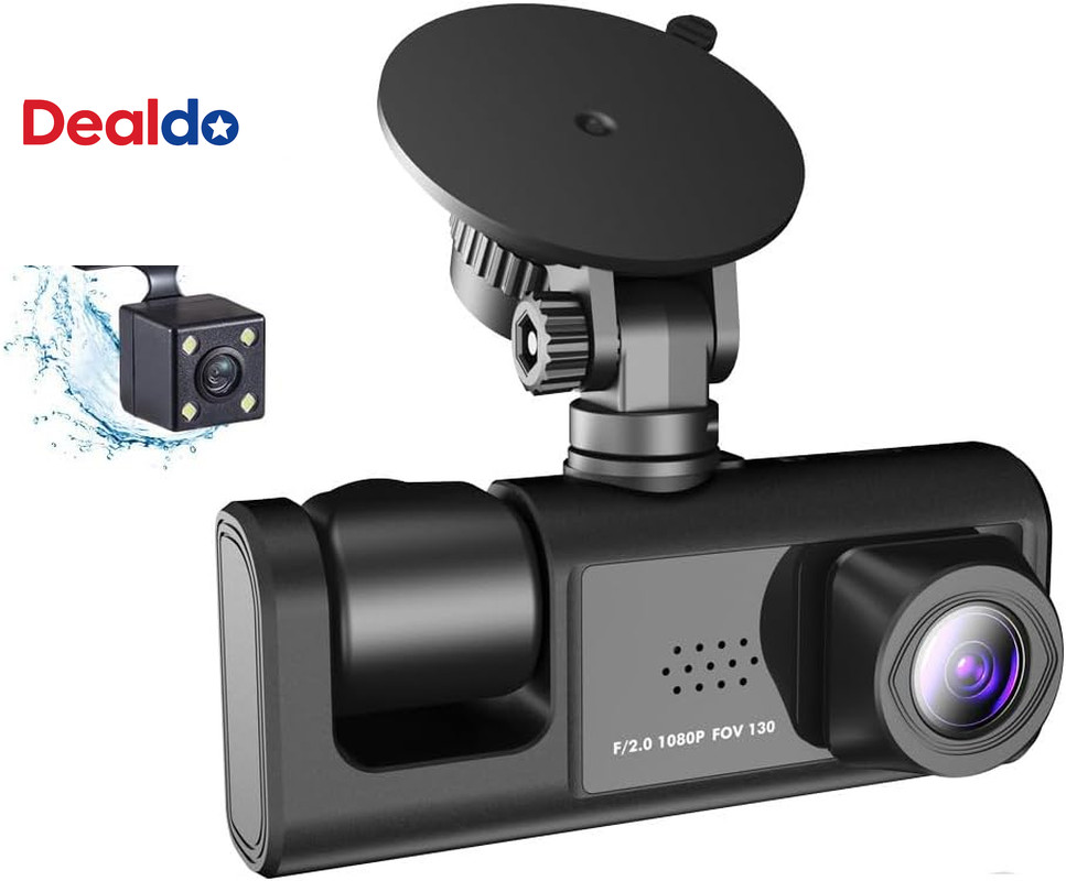 3 Channel Dash Cam WIFI 3 Cameras, Front Rear and Inside, Rearview Mirror Video