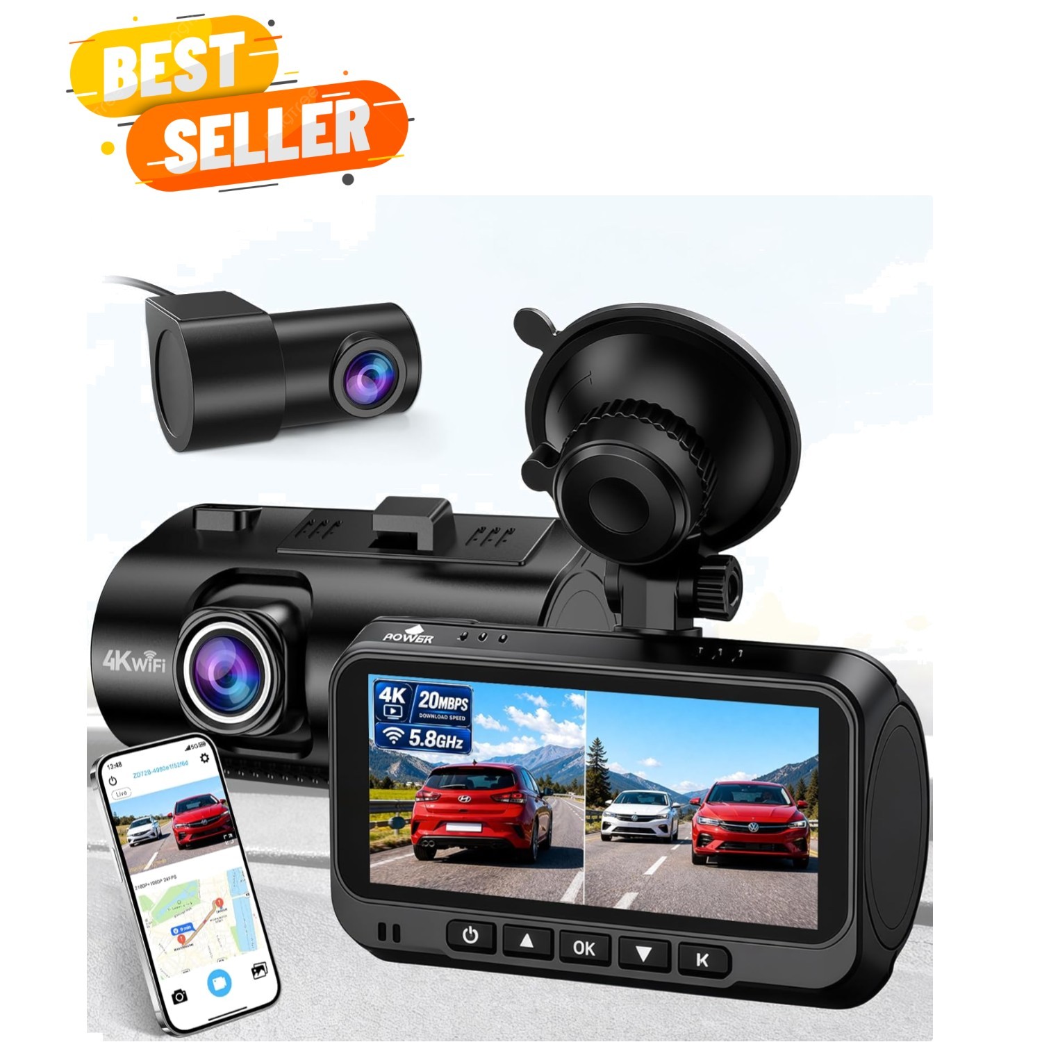 24/7 Protection: Dual 4K & 1080P Dash Cam with G-Sensor & Wi-Fi for SUVs