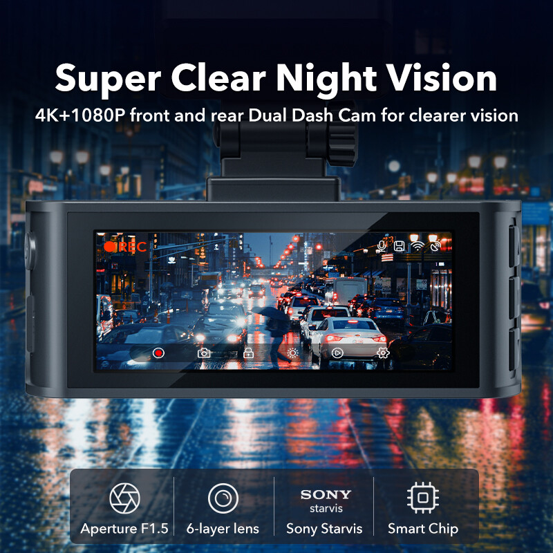 REDTIGER 4K Dash Camera for Cars,Dash Cam Front and Rear Built-in WiFi&GPS