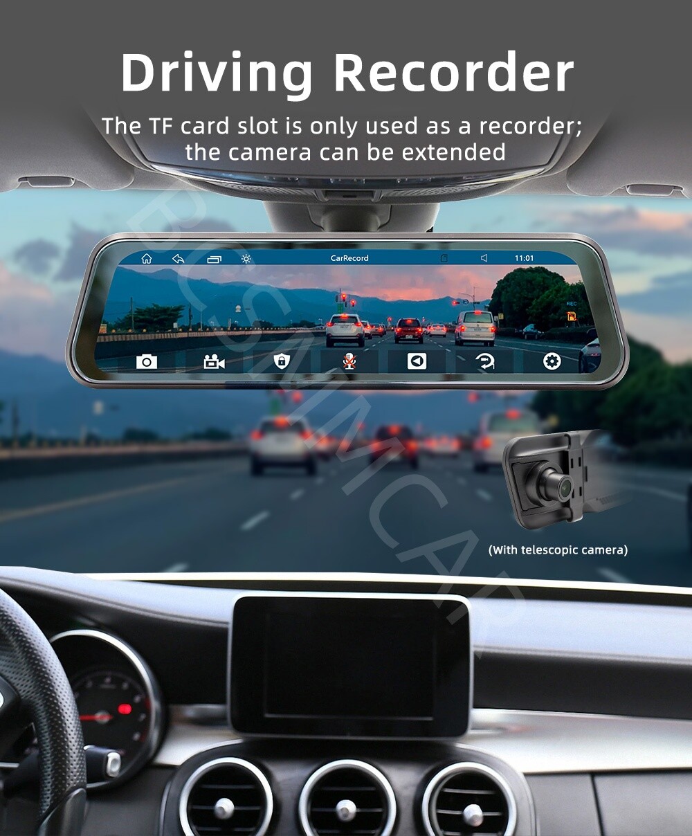 Car Rear View Mirror DVR Video Recorder Touch Screen BT For CarPlay Android Auto