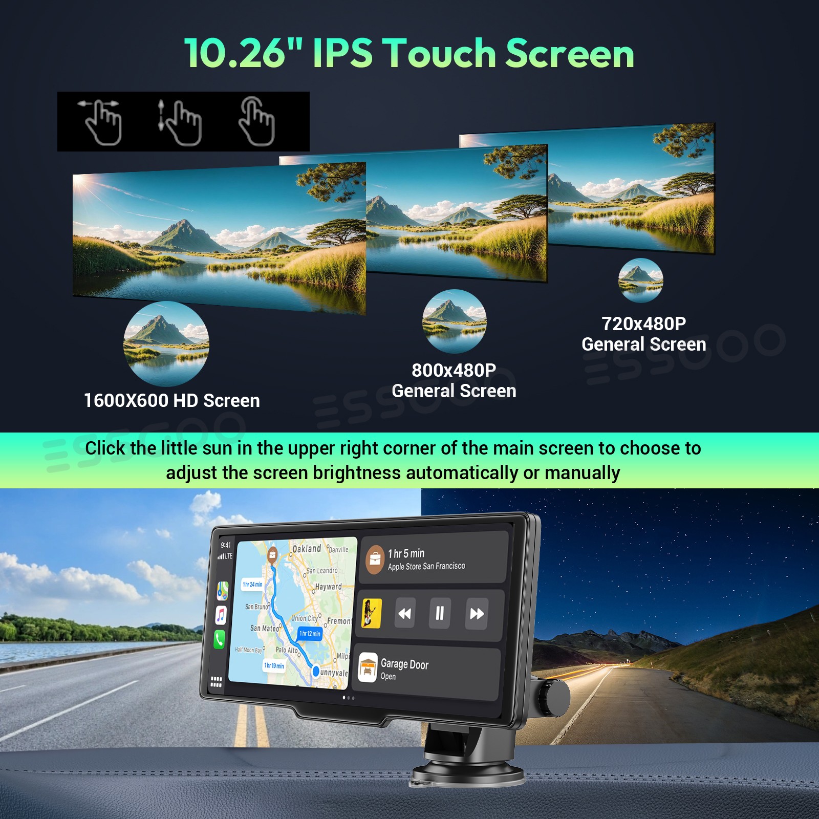 XGODY Wireless Apple CarPlay&Android Auto 10″ Dash Cam 4K Portable Car Stereo