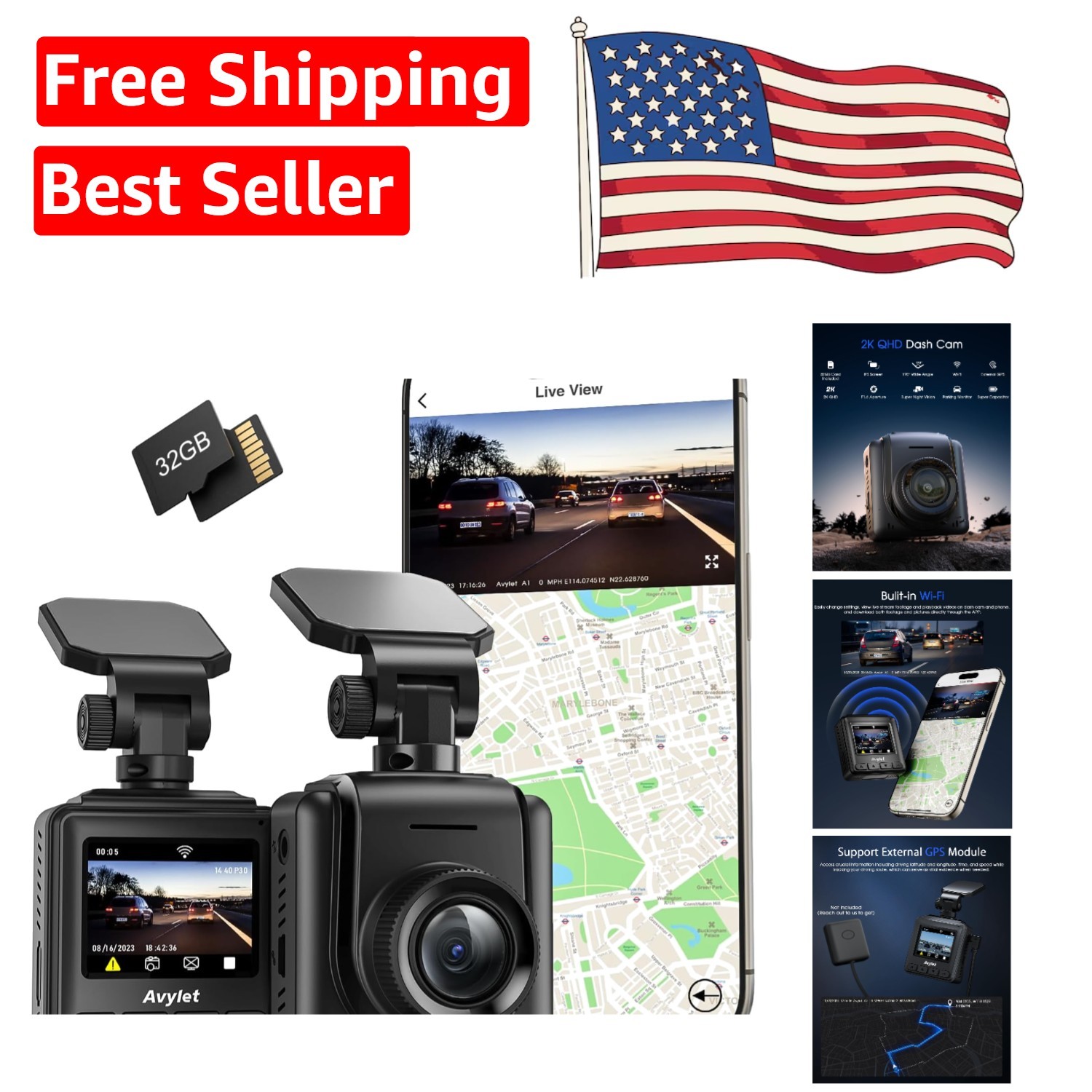 Advanced 2K WiFi Dash Camera – 1.5” IPS Display, G-Sensor, 24-Hour Monitor