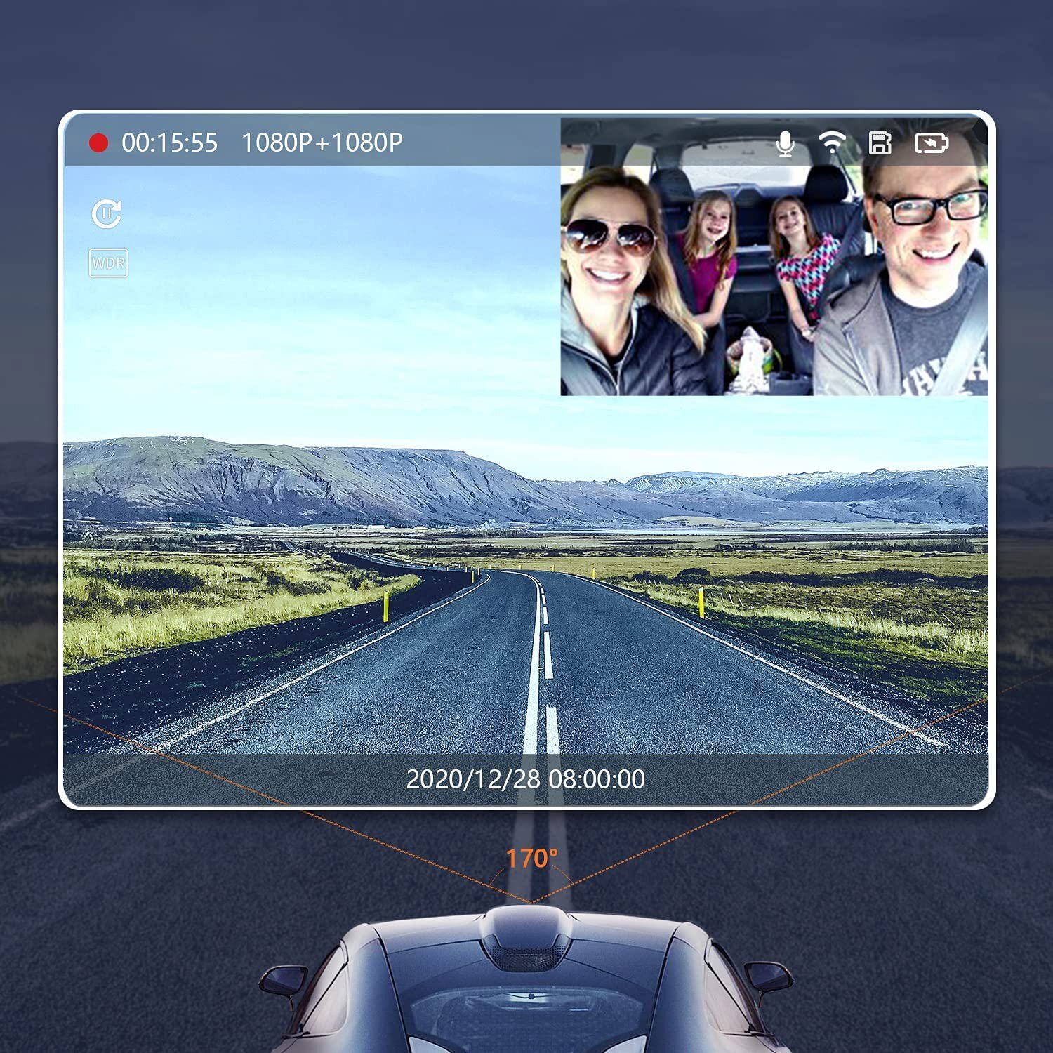 3″ 1080P 3 Lens Car DVR Dash Cam Video Recorder G-Sensor Front Rear Cameras