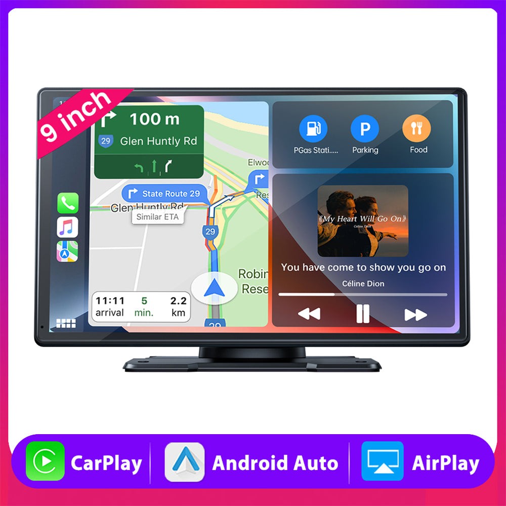 9″ Wireless CarPlay Screen Portable Touchscreen Android Auto with Bluetooth