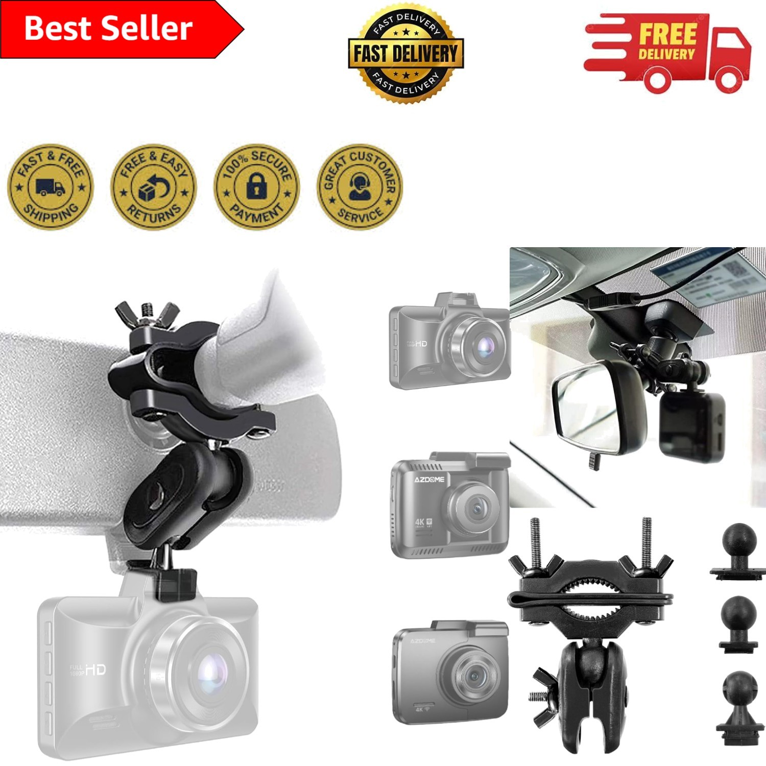 Compact Heat-Resistant Dash Camera Mirror Mount Holder for Cars & Motorcycles