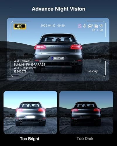 4K Dash Cam Front and Rear, Night Vision, WDR, Free Card Included | 2K Rear Dash