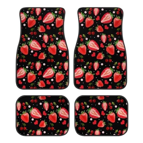 Universal Red Strawberry Cherry Car Mats – Front & Rear Floor Mats