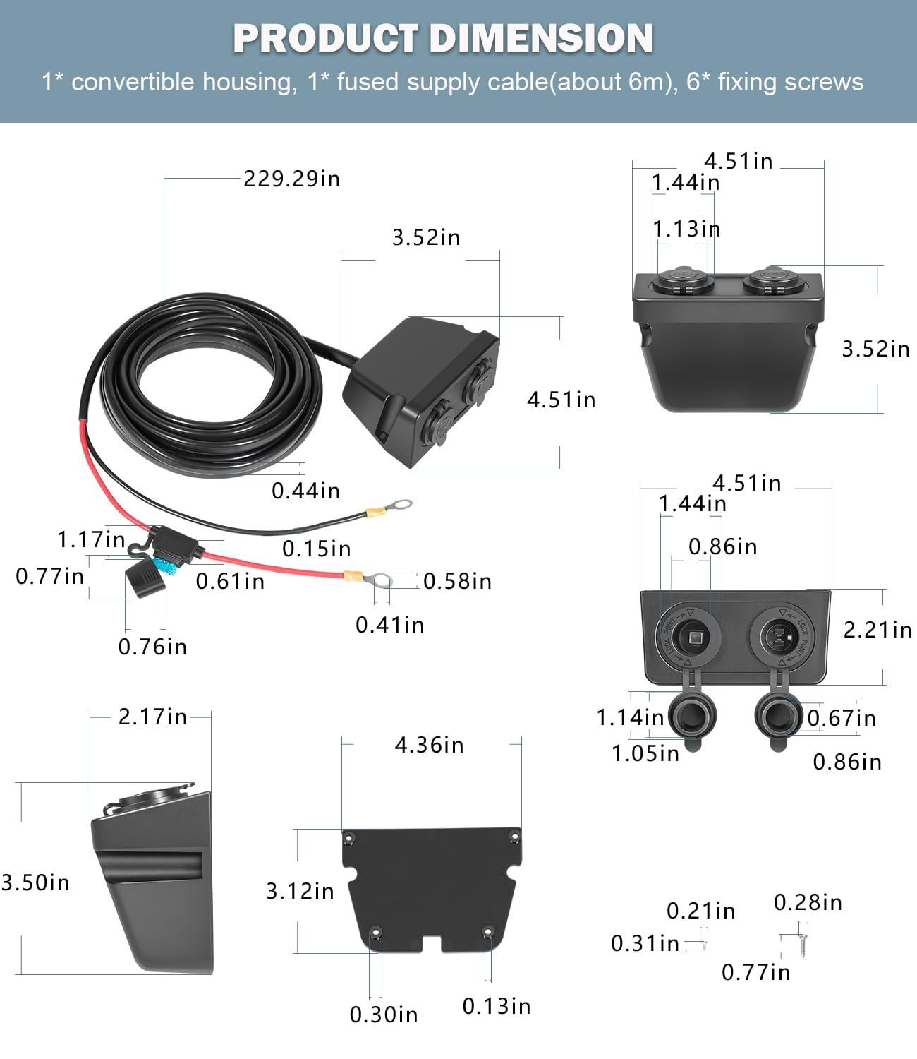 For Dometic – Direct Battery Power with Dual Sockets 20ft HWK-DC Hardwiring Kit