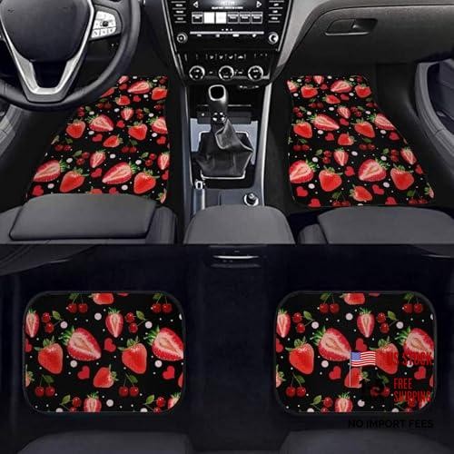 Auto Front & Rear Floor Carpets Car Mats Universal Red Strawberry Cherry
