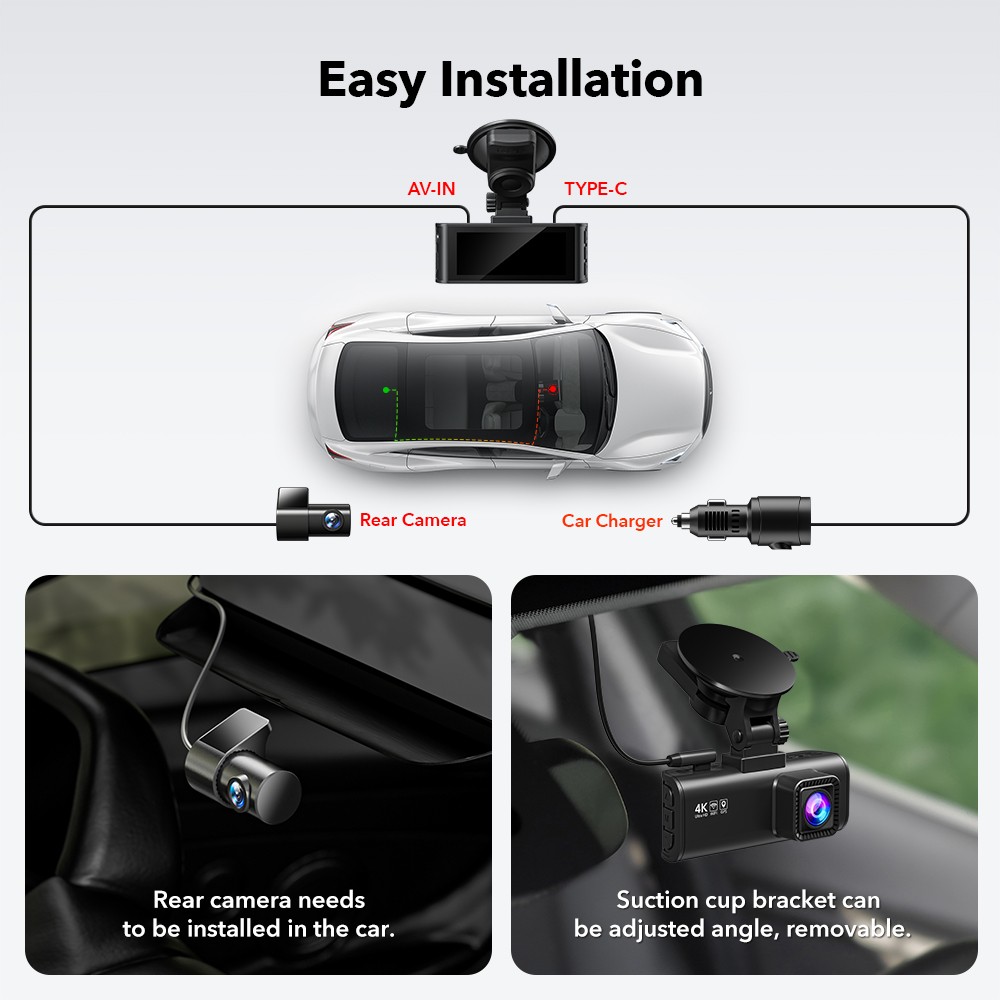 REDTIGER F7NP-EX 4K Dash Cam Front and Rear Free 64G Card Dash Camera,WDR,GPS