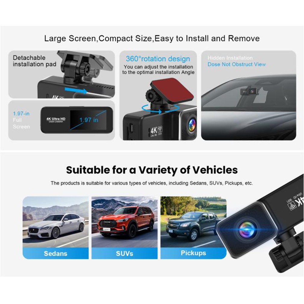 Ultra HD 4K WIFI Dash Cam Front And Rear GPS Night Vision Car DVR Video Recorder