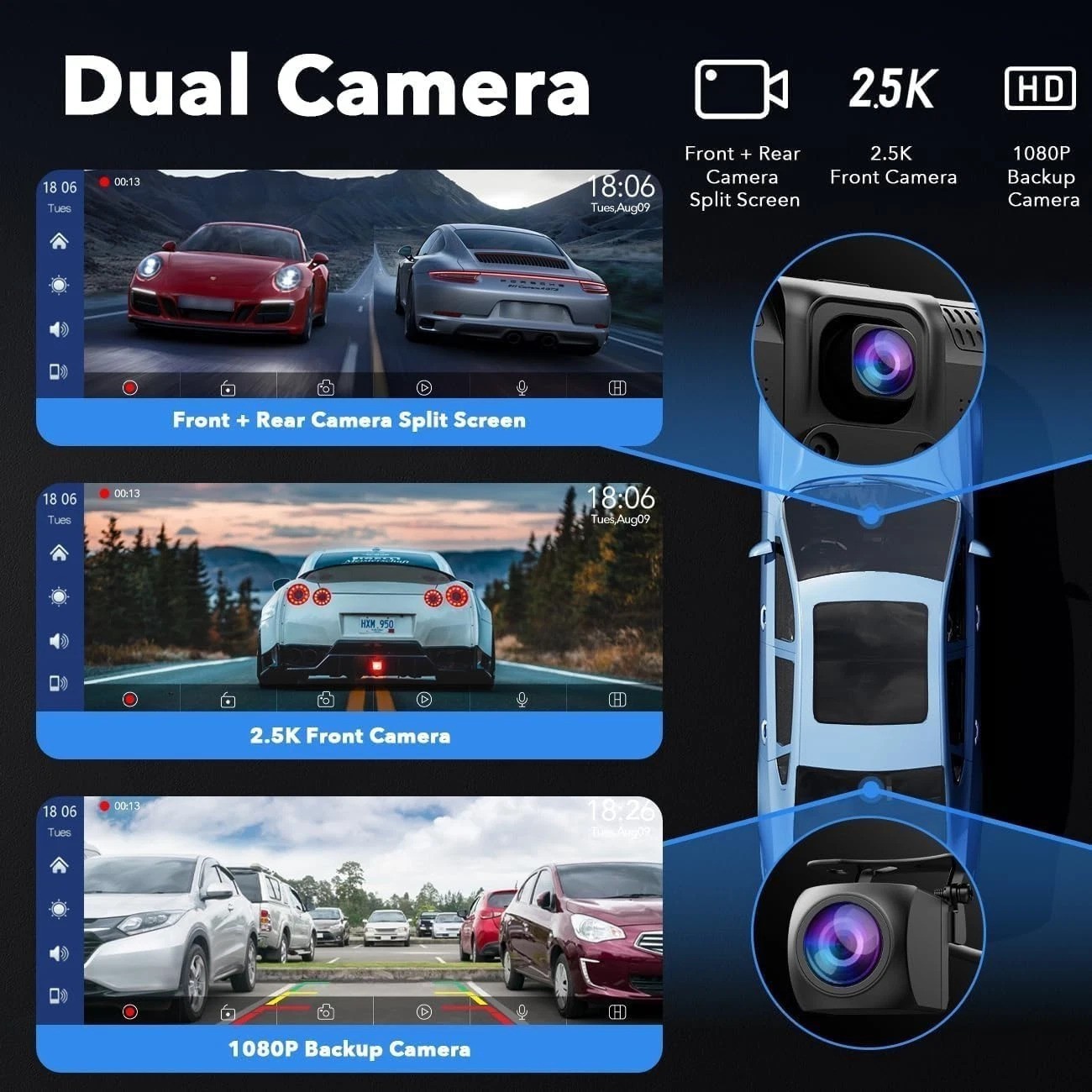 Portable Carplay Receiver – 2.5K Dash Cam, GPS Navigation, Bluetooth Audio