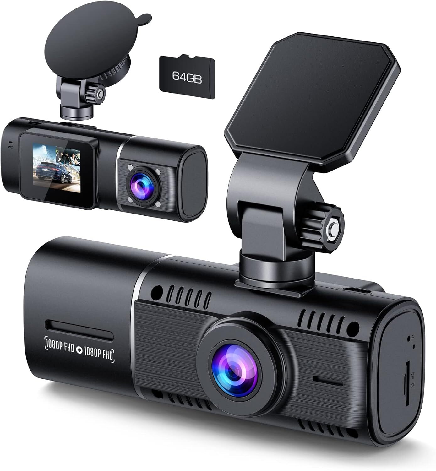TOGUARD Dual 1080P Dash Cam Front and Inside Car Dash CameraIR Night Vision 64GB