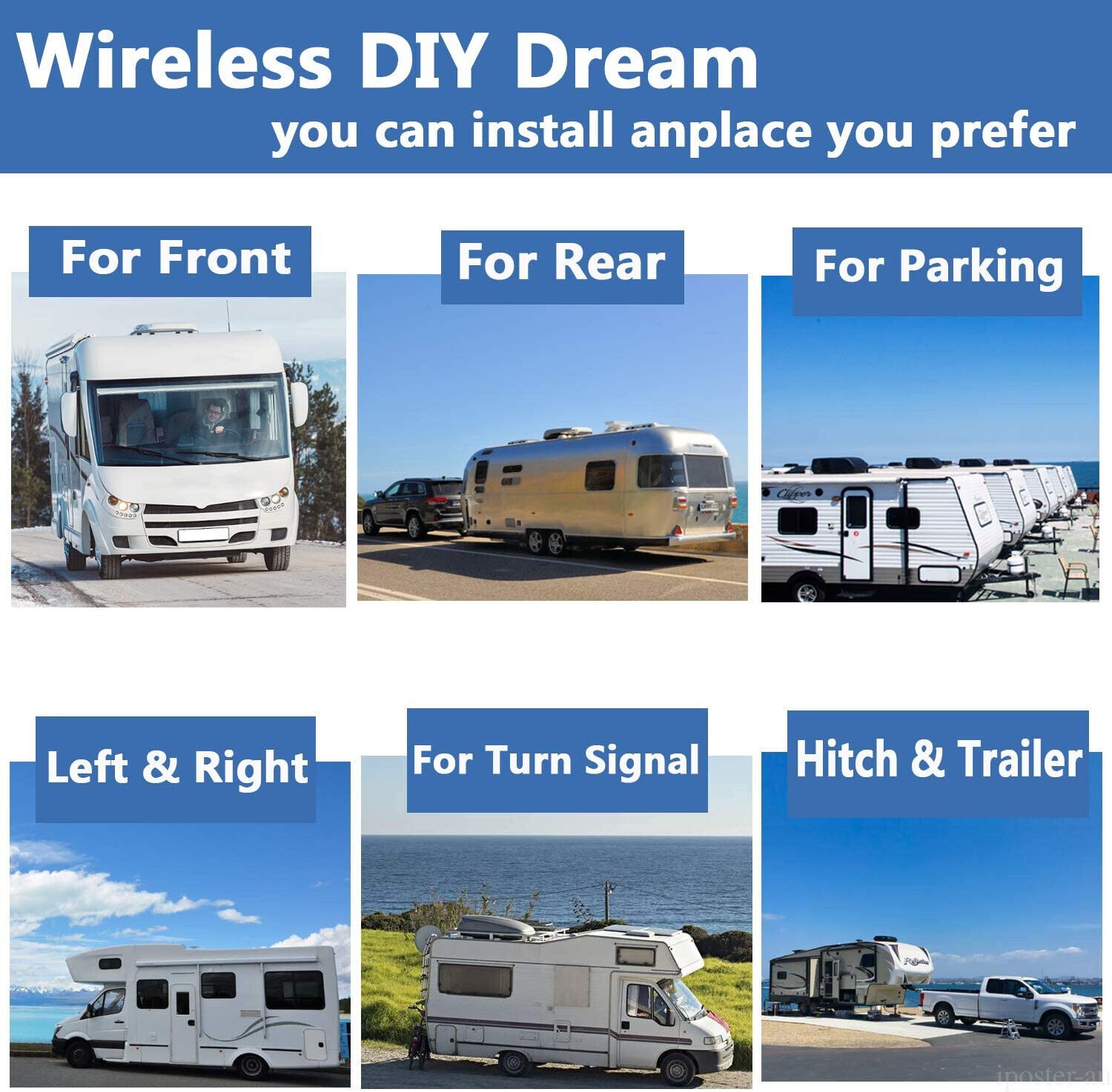 Wireless 10.1″ DVR 4-Segment Monitor + 1080P Backup Rear View Camera Truck RV