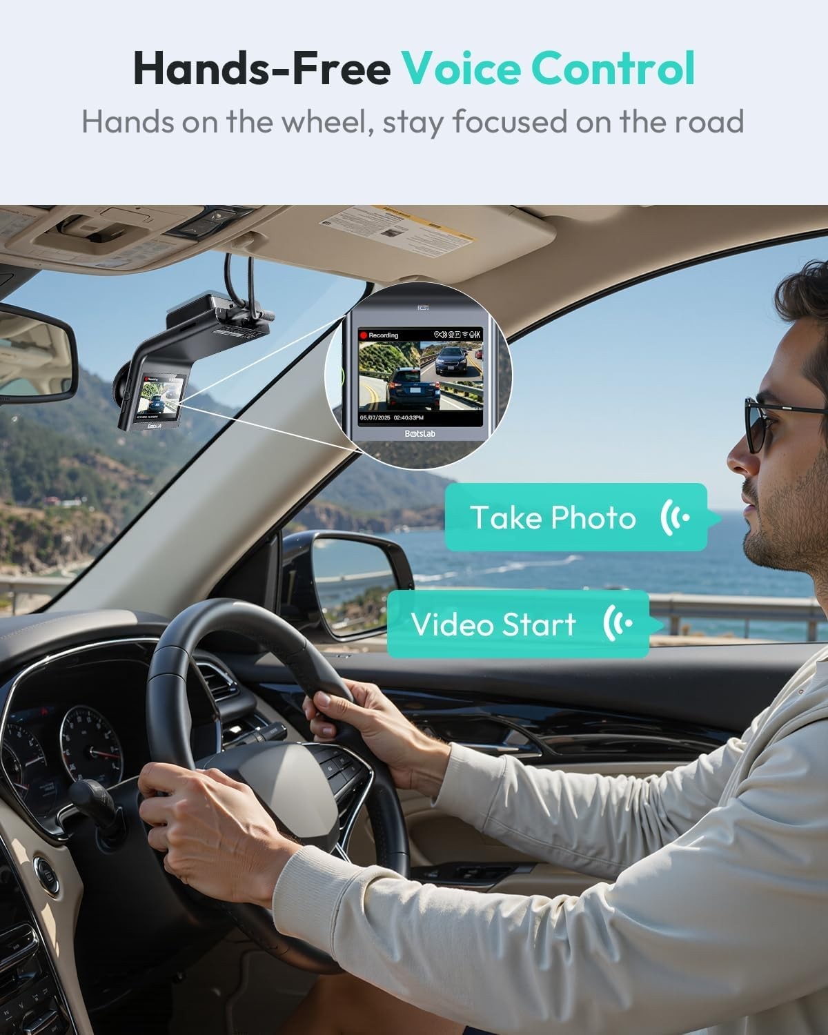Front and Rear Dual Dash Cam | 4K+1080P, Voice Control