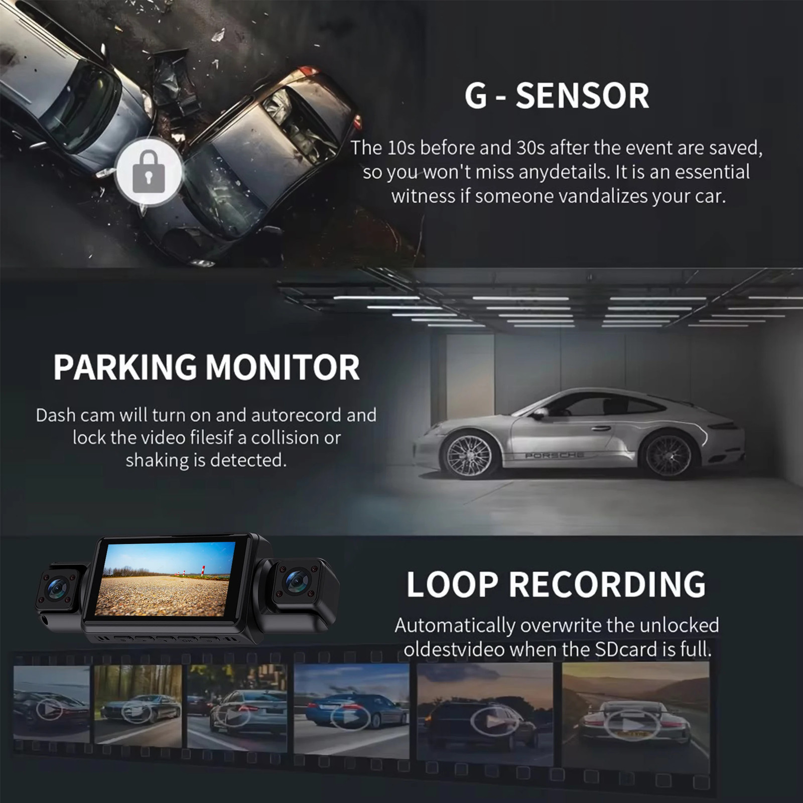 GMAIPOP 4CH WiFi Dash Cam 1080P Front Rear Left Right Night Vision DVR