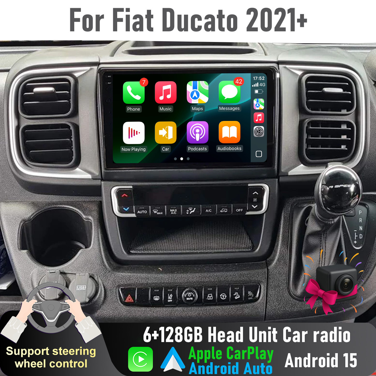 9” Wireless CarPlay Android Auto 6+128GB Head Unit radio For Fiat Ducato 2021+