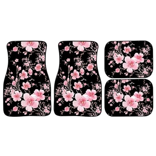 Cherry Blossom Car Floor Mats Watercolor Hand Drawn Blooming Pink Black