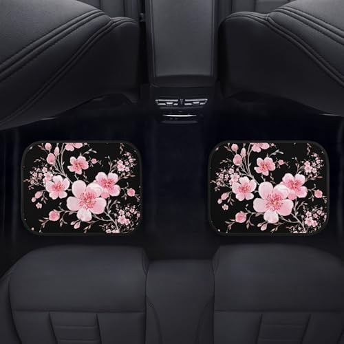 Cherry Blossom Car Floor Mats Watercolor Hand Drawn Blooming Pink Black
