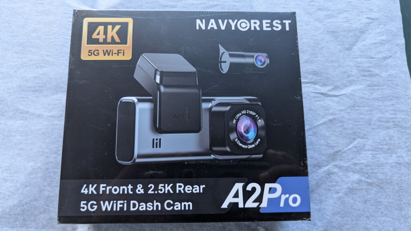 Navycrest Cámara de tablero WiFi 4K+2.5K frontal y trasera, WiFi 5G incorporado,