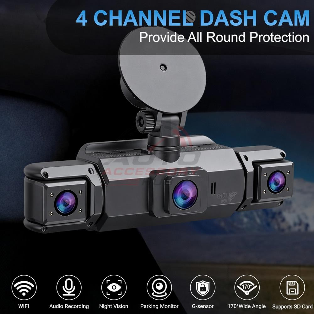 360°Dash Cam Recorder WiFi 4 Channel 1080P Car Camera DVR Vehicle Video G-Sensor