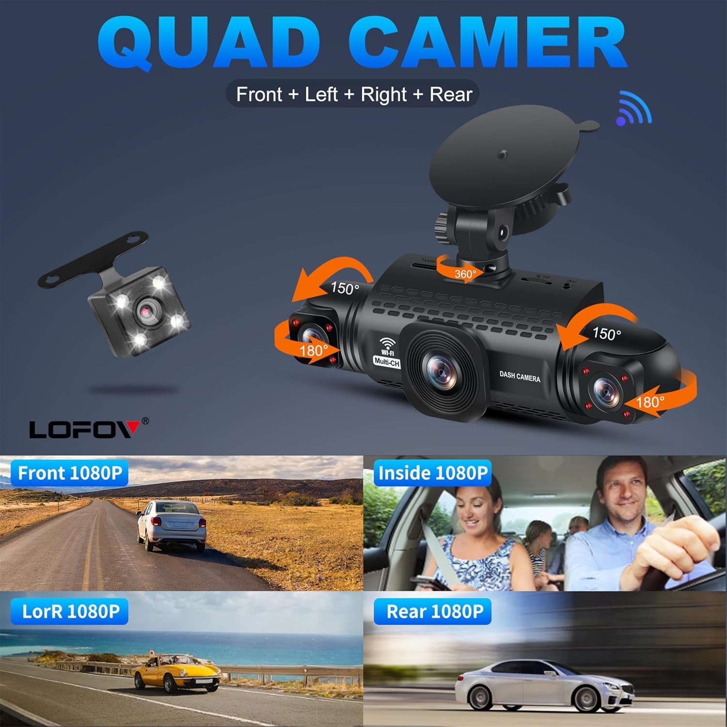 4 Channel Dash Cam 360° View 5G WiFi & APP Control, 2K Front and Rear Inside,…