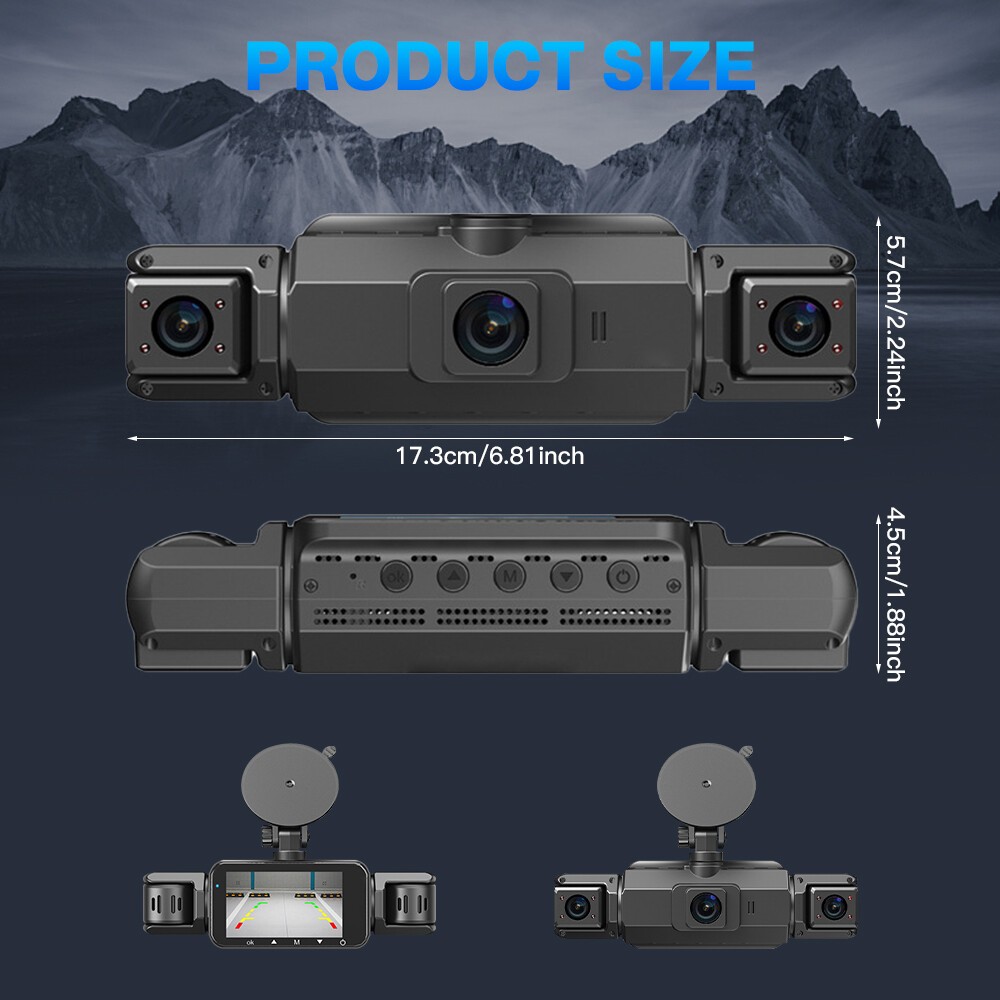 360° 1080P WiFi Dash Cam Front and Rear Inside Left Right 4 Channel Dash Camera