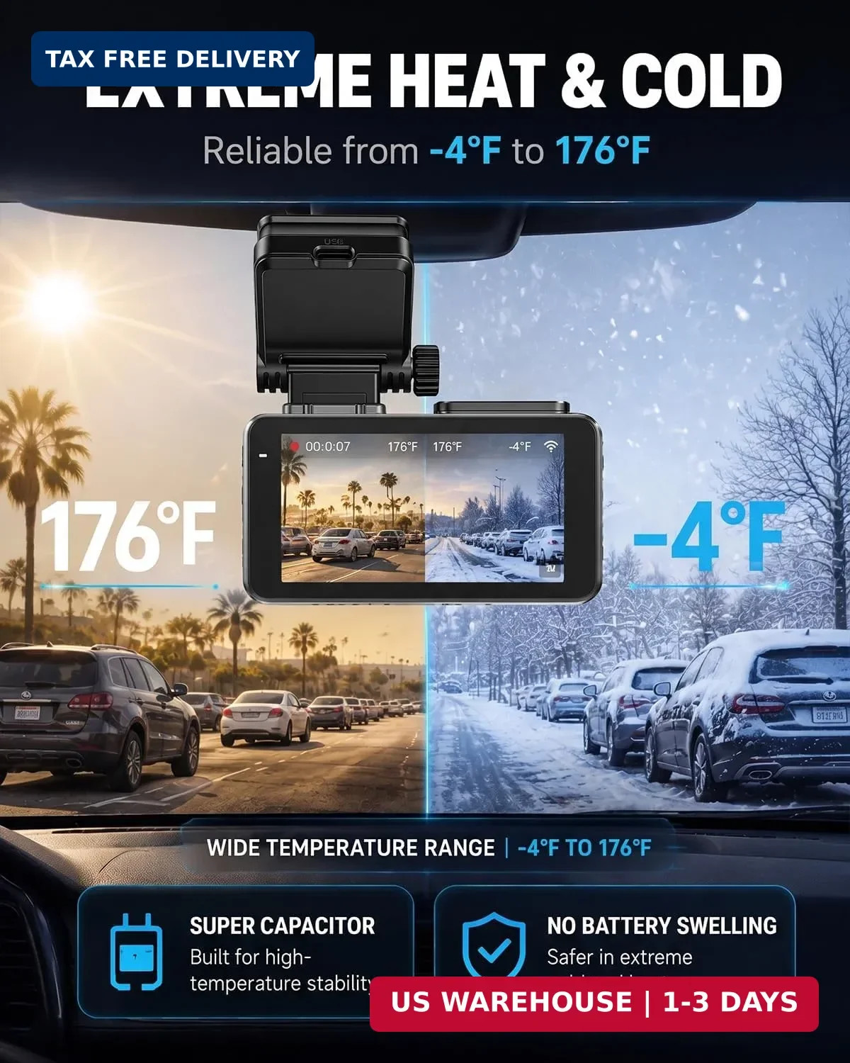 4K+2.5K Dual Dash Cam Front Rear F1.4 Night Vision Dash Camera | 3.69″ LCD, 5.8G