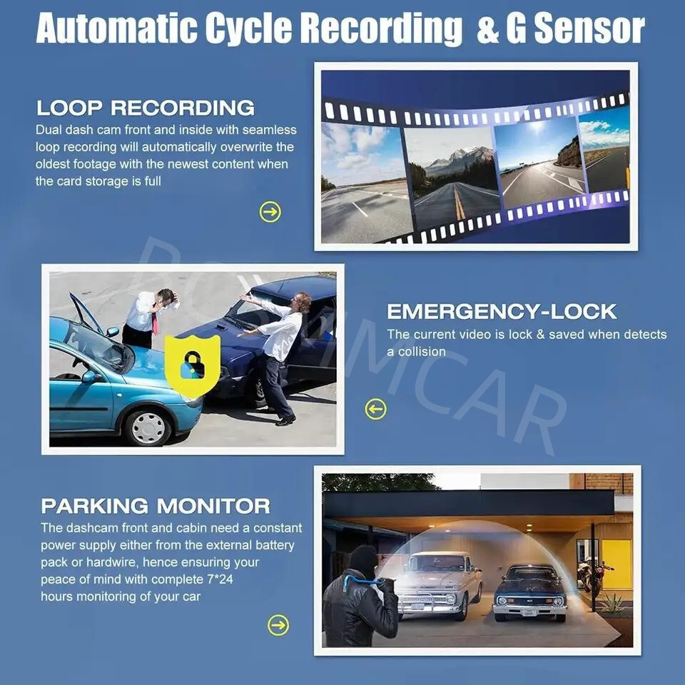 Wifi Car DVR Dual Lens Dash Cam Front/Rear/Inside Video Recorder Camera G-sensor